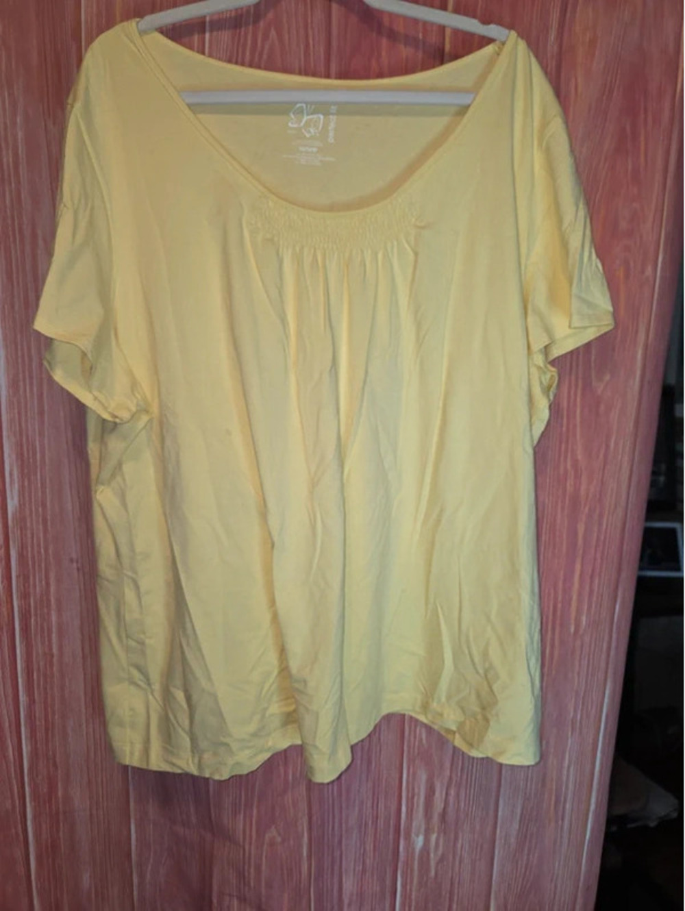 Fashion Bug Perfect Fit Butter Yellow Smocked Scoop Neck Top 30/32W Stretch